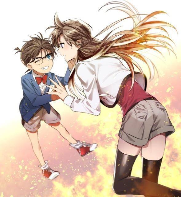 画师笔下的"柯南一家三口",柯南和新一之间似乎不太和谐_小兰_爱情