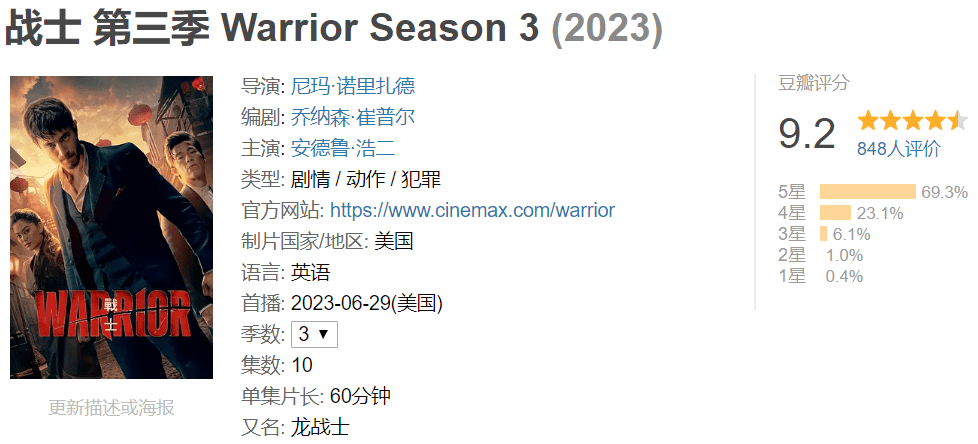 《战士》由hbo出品,第三季延续了前作的演员阵容,安德鲁