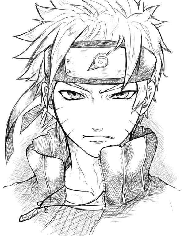 当火影忍者遇上素描画,鸣人一本正经脸,雏田实在太可爱_卡卡西
