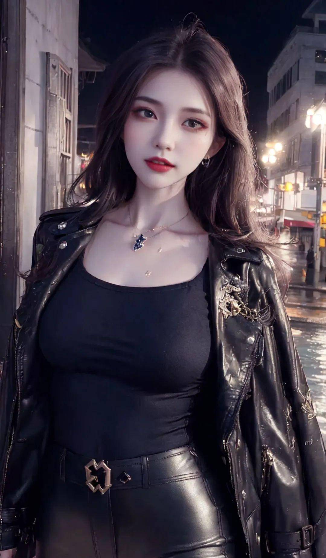 67ai绘画:美女黑色皮衣紧身诱惑,这谁能驾驭得住?