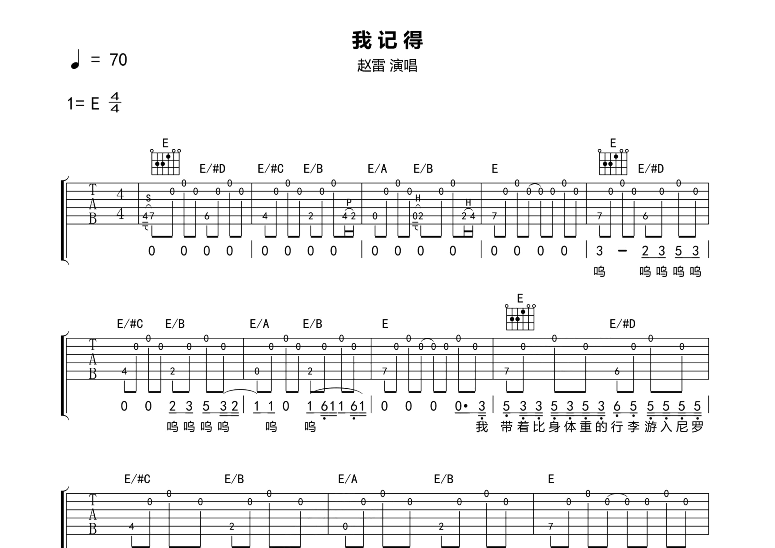 2023热门吉他谱《我记得》c调简单版