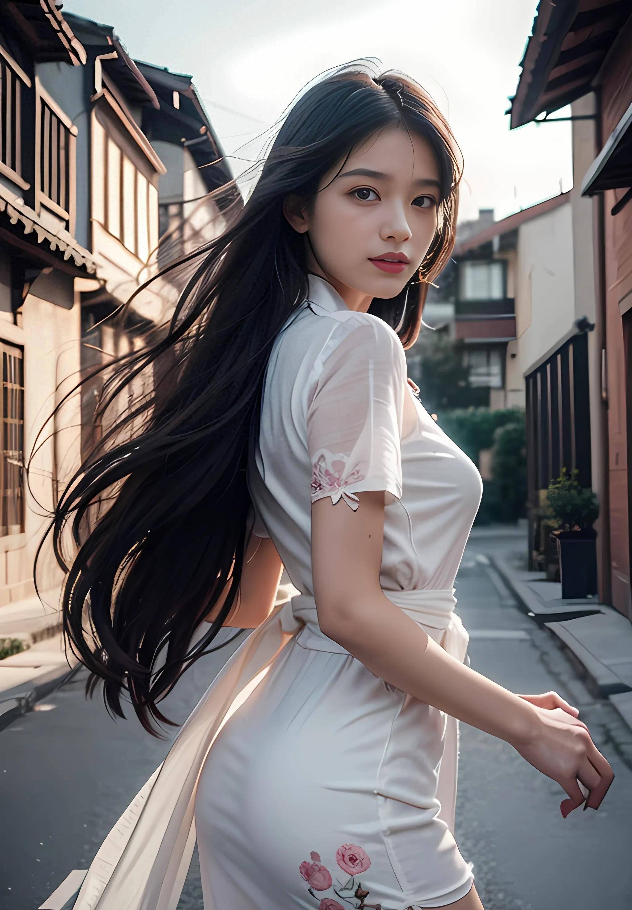 迷人骨感旗袍美女走在街上_街道_魅力十足_的力量