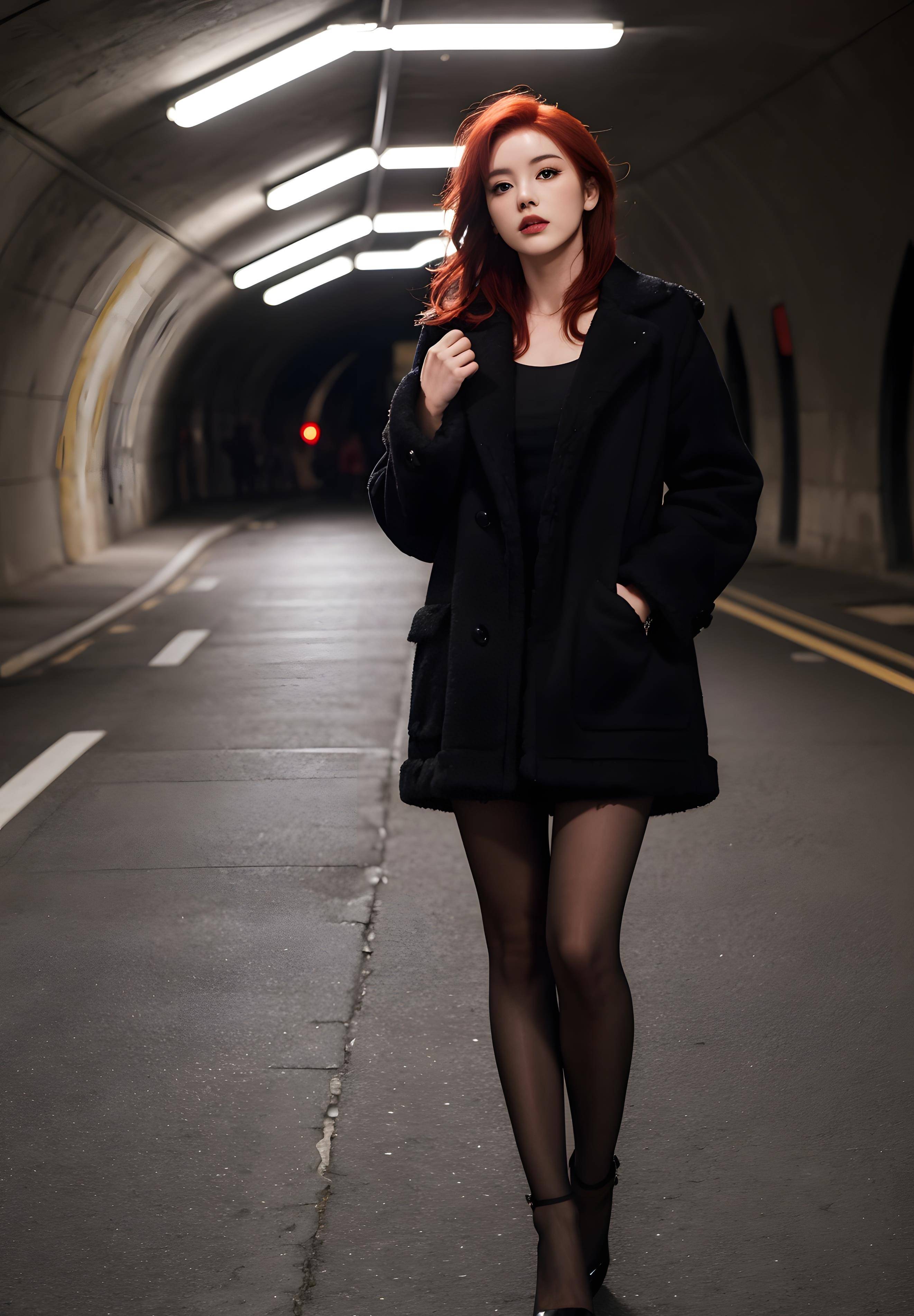 穿黑皮毛的女神_黑色_外套_形象