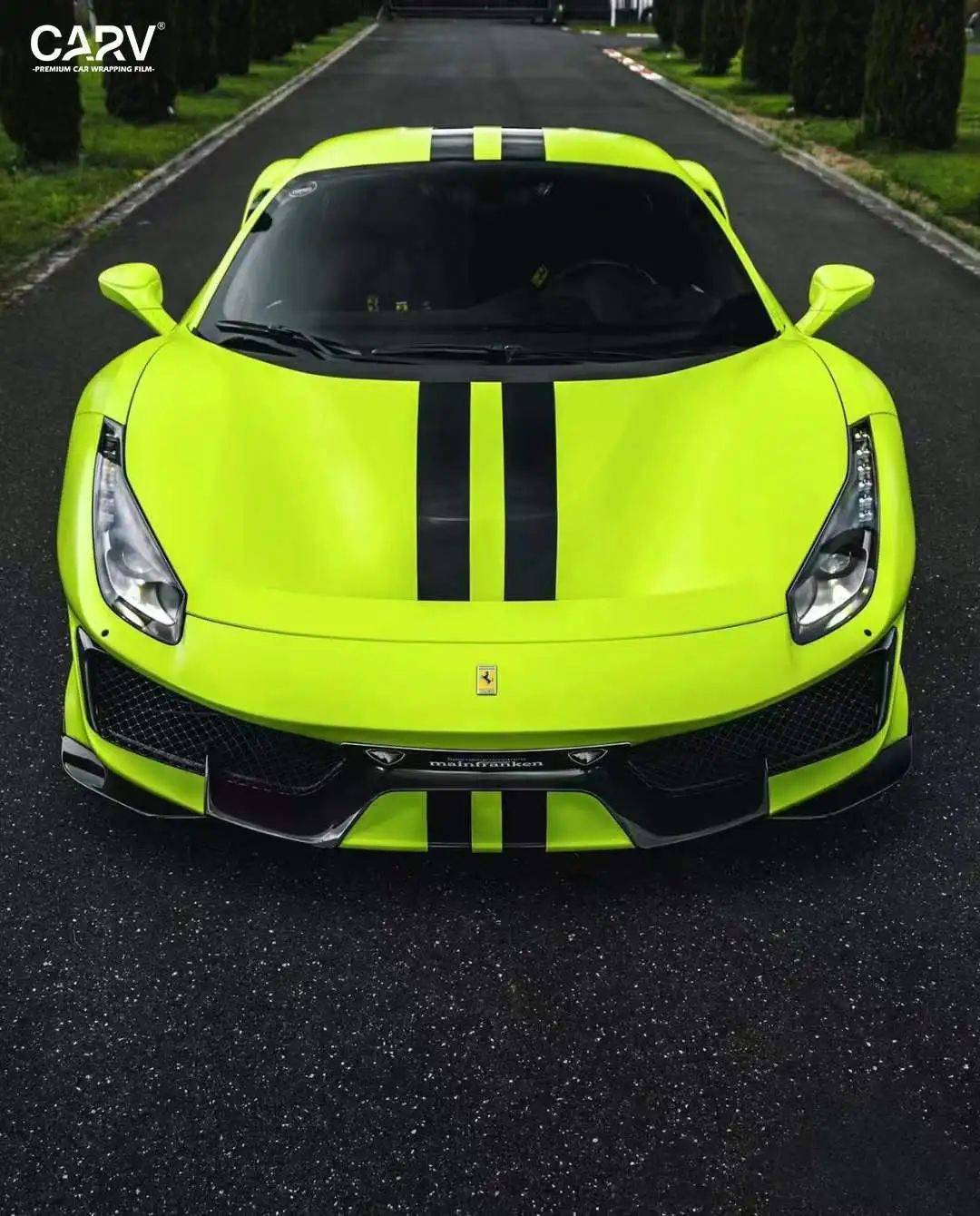 法拉利488卡孚carv改色膜消光樱草黄,视觉炸裂_草黄色_焦点_冲击