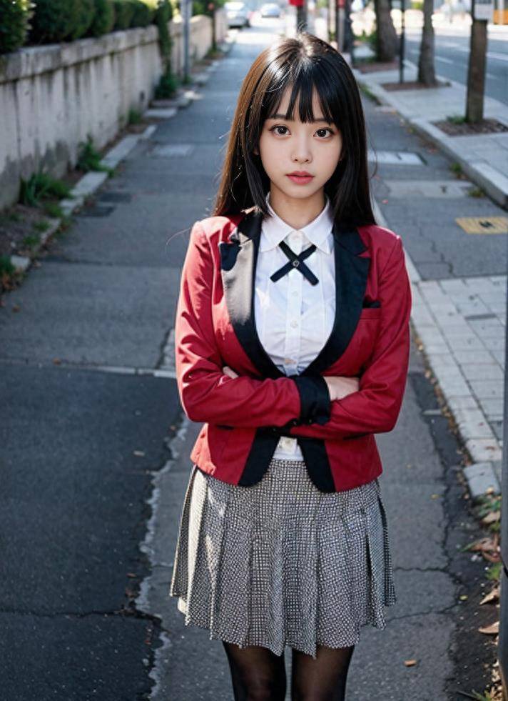 高清美女壁纸,纯红色jk制服搭配黑色紧身裤街景小姐姐_显得_双腿_头发