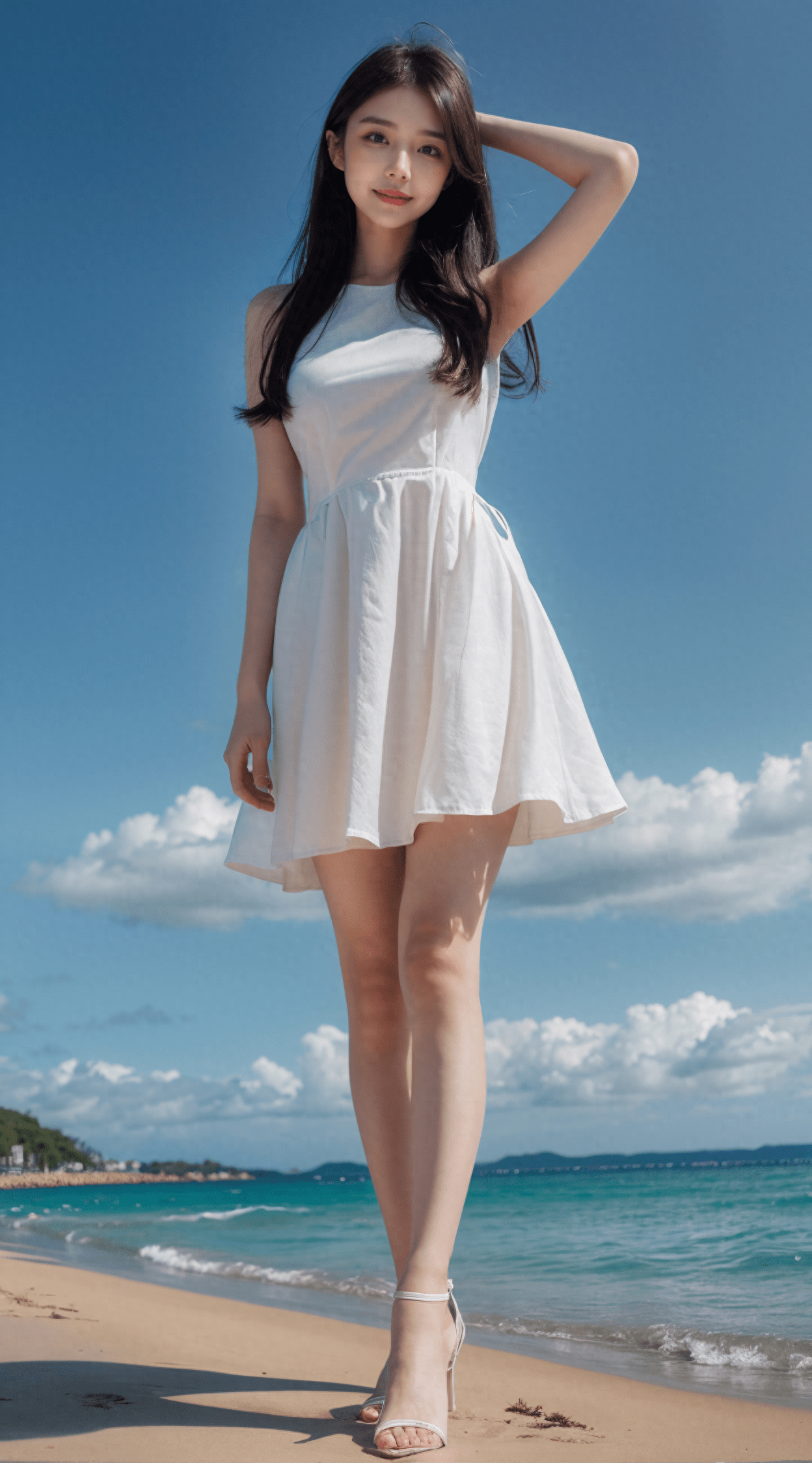 ai老撕鸡的夏日海风连衣裙青春美女,感受海边的无限魅力!