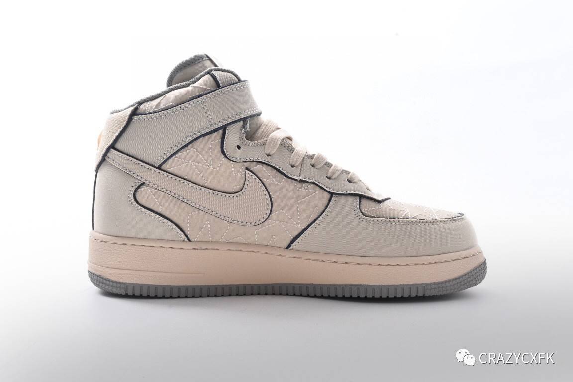 耐克nike air force 1 mid pearl white 后跟缝合浅棕帆布空军一号中