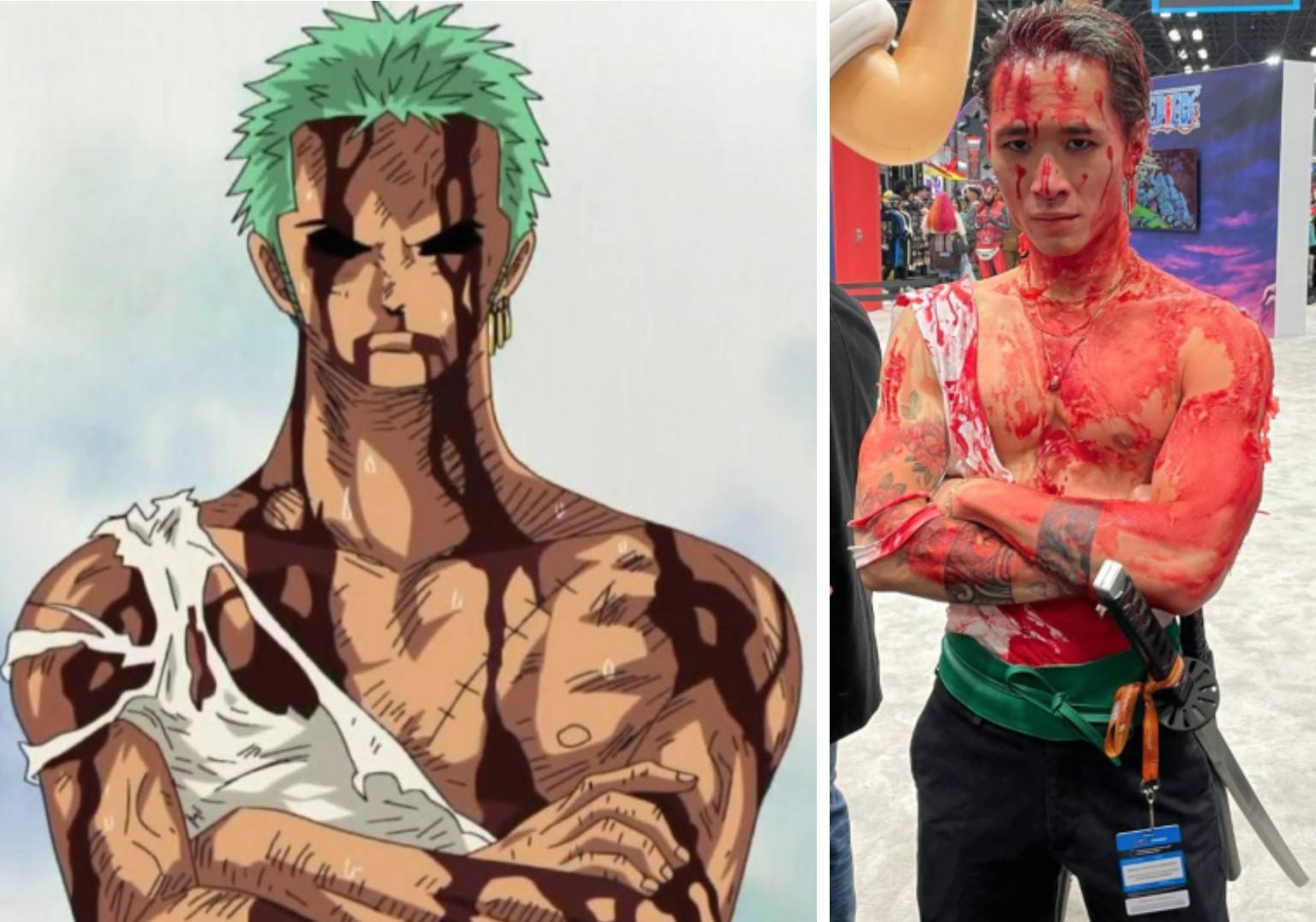 第三位cos的是浴血索隆.替路飞承受全部伤害的索隆,不惜以命为代价.