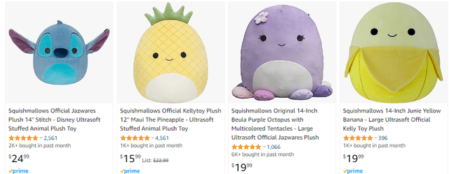 其中,squishmallows曾被评为最佳玩具之一,亚马逊卖家对该品牌产品