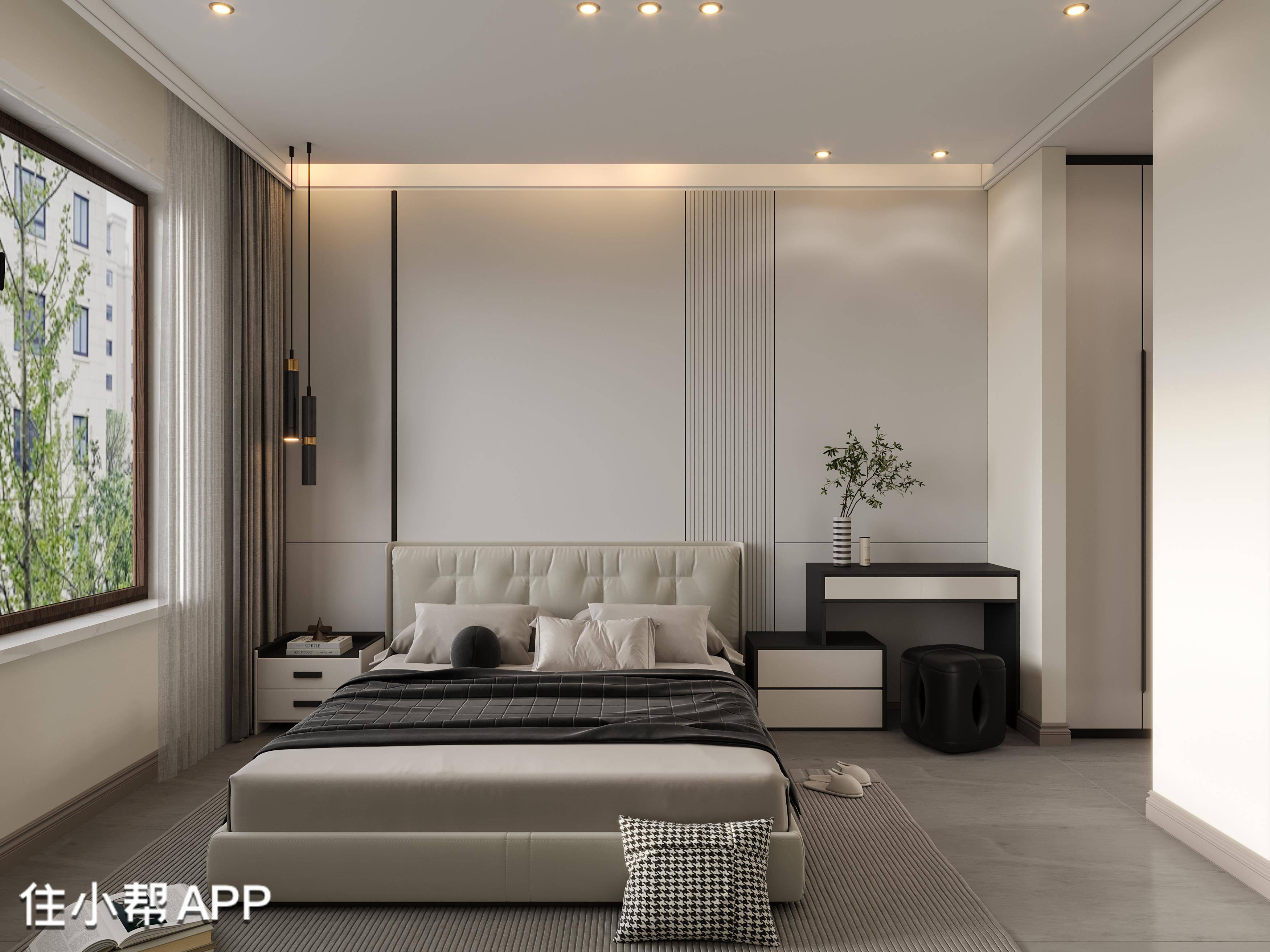 129㎡现代风格设计,格栅板和石膏板相结合的电视背景墙设计_整体_造型