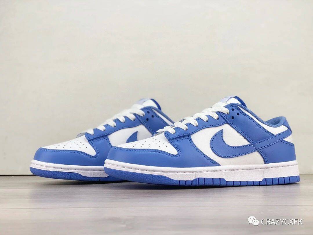 耐克白蓝 nike dunk low polar blue 低帮极蓝板鞋_白色_logo_蓝色