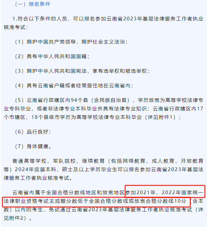 2022年國家統一法律職業資格考試主觀題分數低於全國合格分數線或放寬