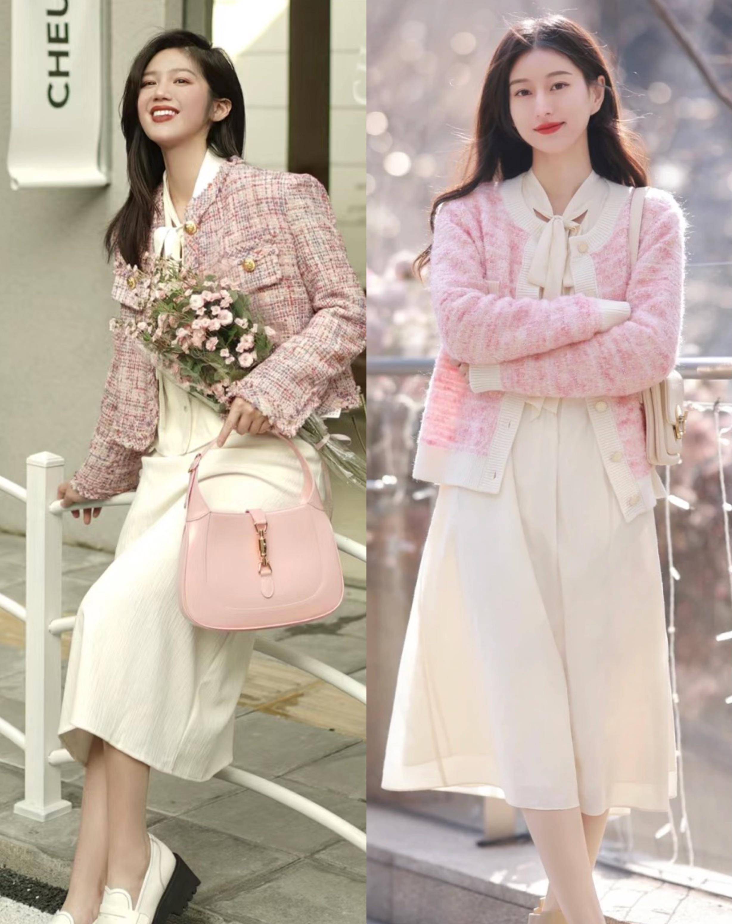 粉色小香风外套才不土,4种搭配方式时髦显嫩,更适合40 的女人!