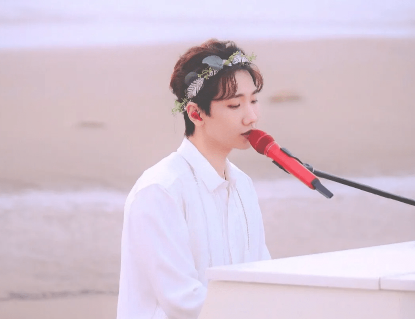 头戴花环的男明星,黄磊被叫"花姑娘",他美得像精灵王子_金泰亨_橘红色