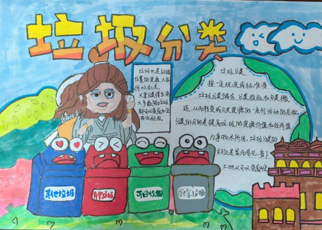三年级学生总结垃圾分类实践经验,用画笔表达自己对垃圾危害,垃圾分类