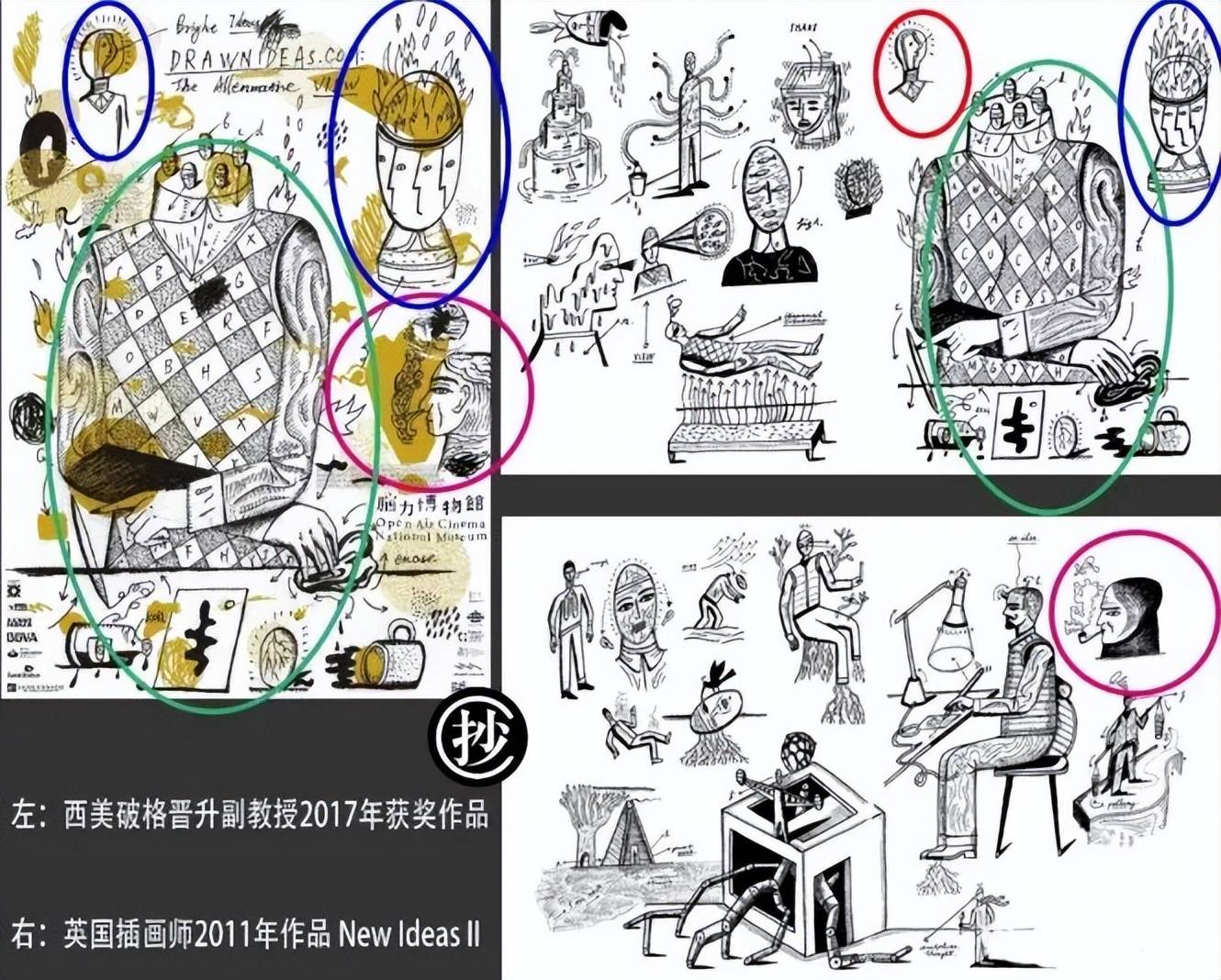 作品,並給出了作品對比圖,從中可以看到,樊姓教師的作品中很多元素均