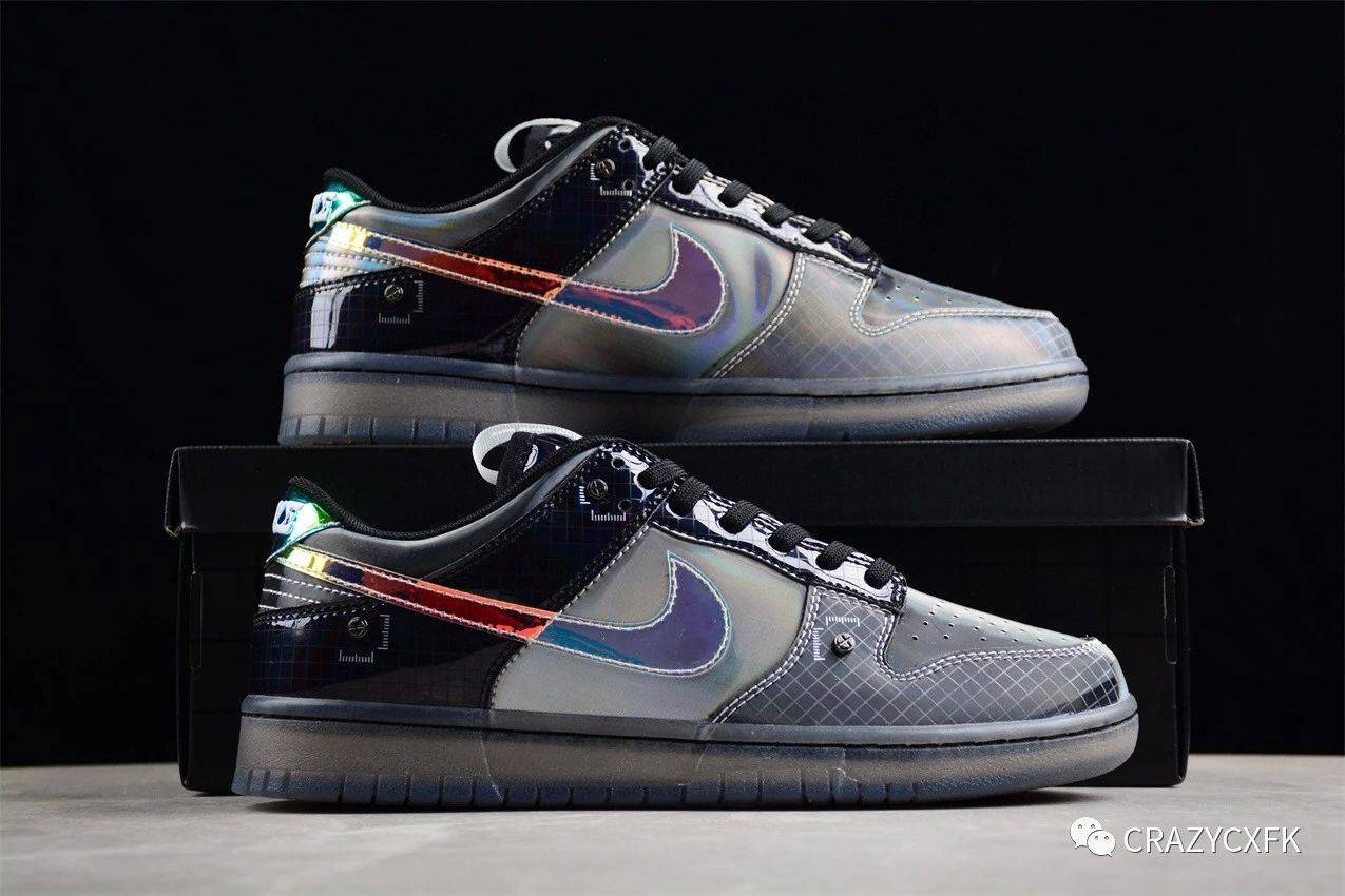 耐克nike dunk low hyperflat black and multi-color 渐变镭射低帮