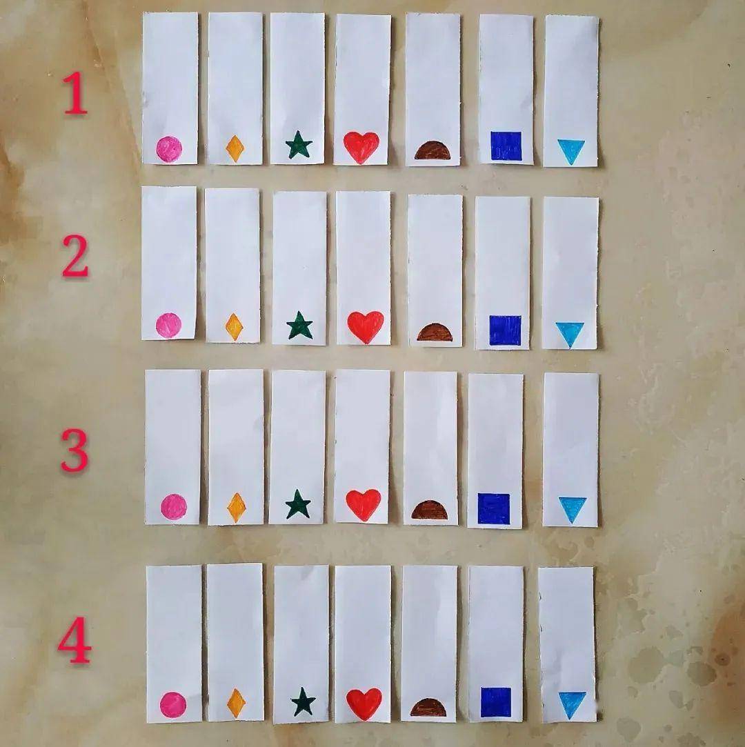 我们要在每组纸条的一端分别画上7种不同的图形(如图所示).