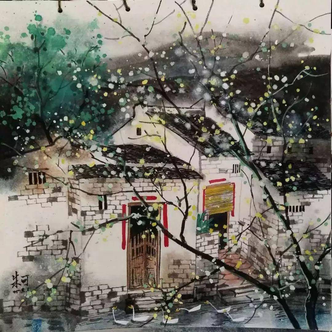 在朱可的画里,散发着一股乡土温馨幽远的气息.