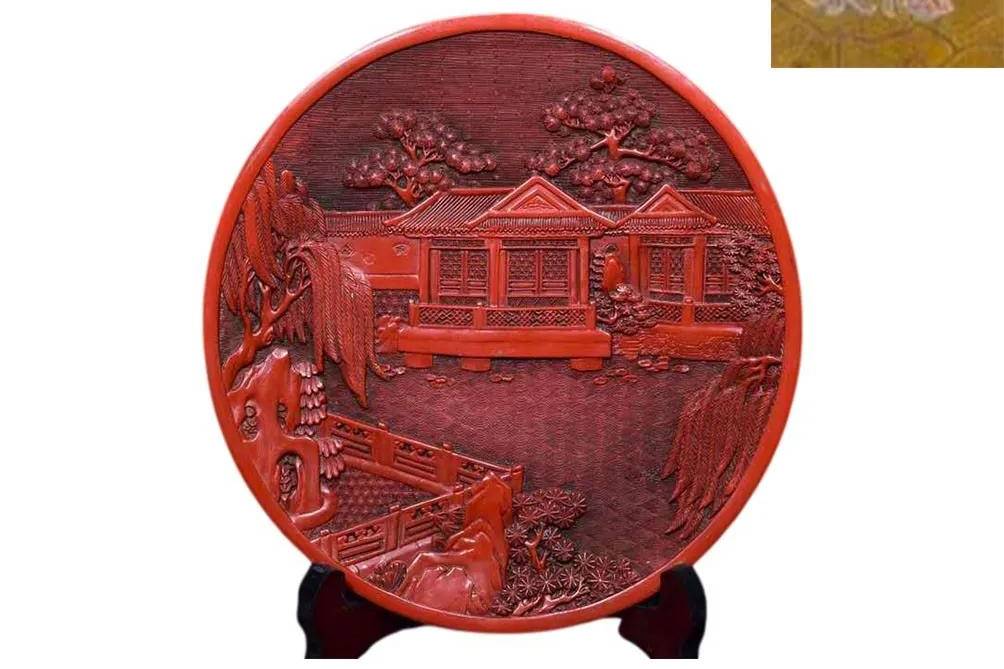 蔵友館蔵品・漆器漆彫・剔紅・鳥語花香紋缸】・希少珍品・置物・賞物