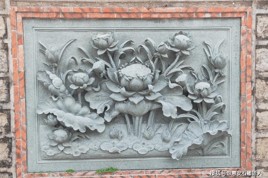 石材雕刻花草浮雕图案 石雕浮雕荷花莲花_浮雕_图案_石雕