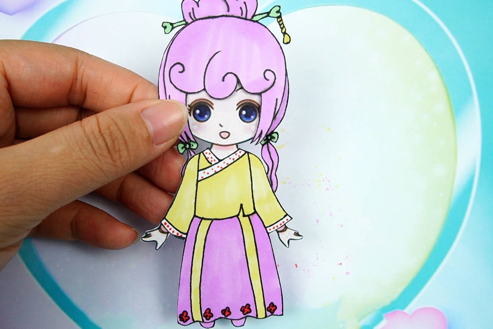 十二星座古风汉服手绘贴纸水瓶座女孩纸娃娃手工教程