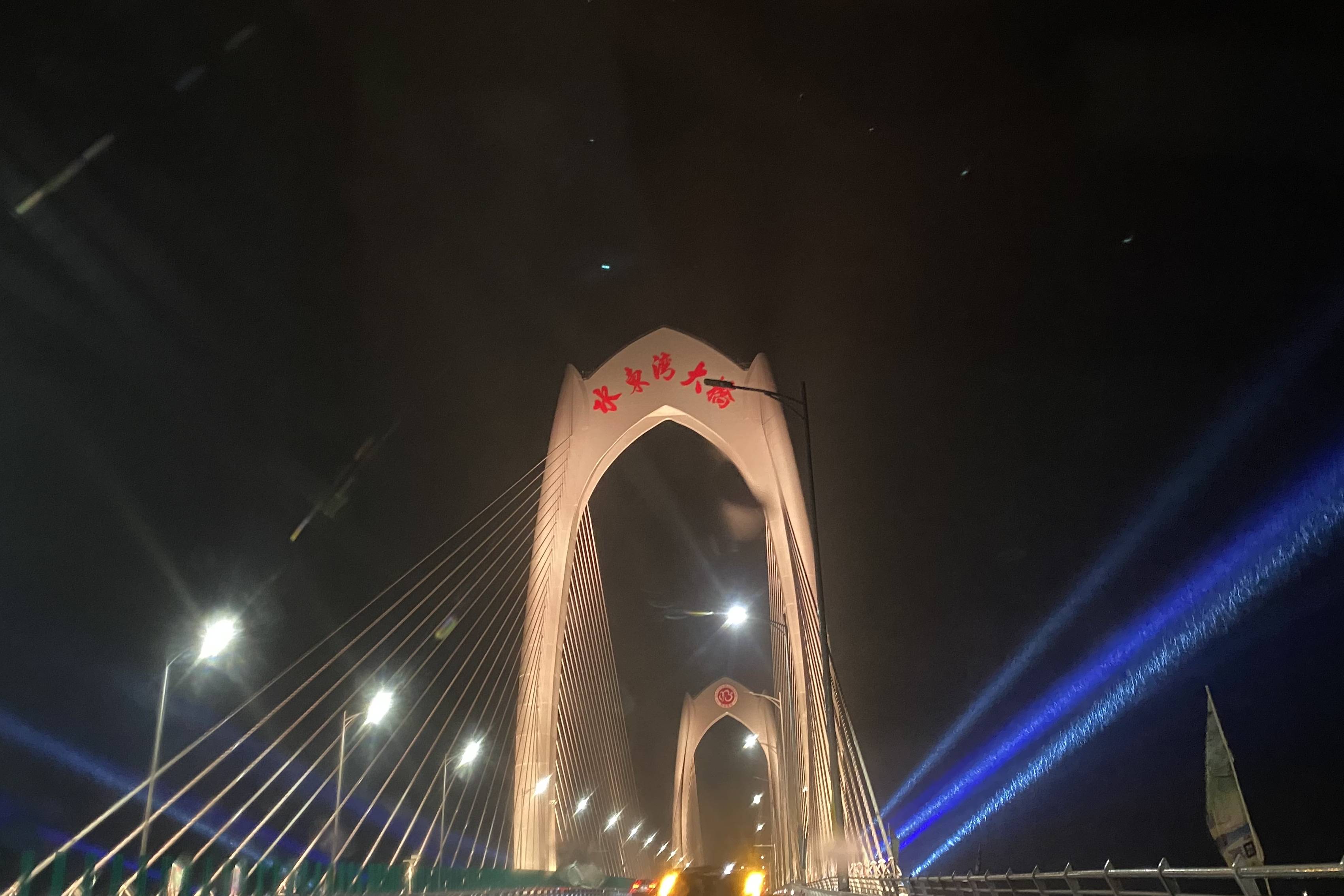 茂名水东湾大桥夜色下的海湾之贝