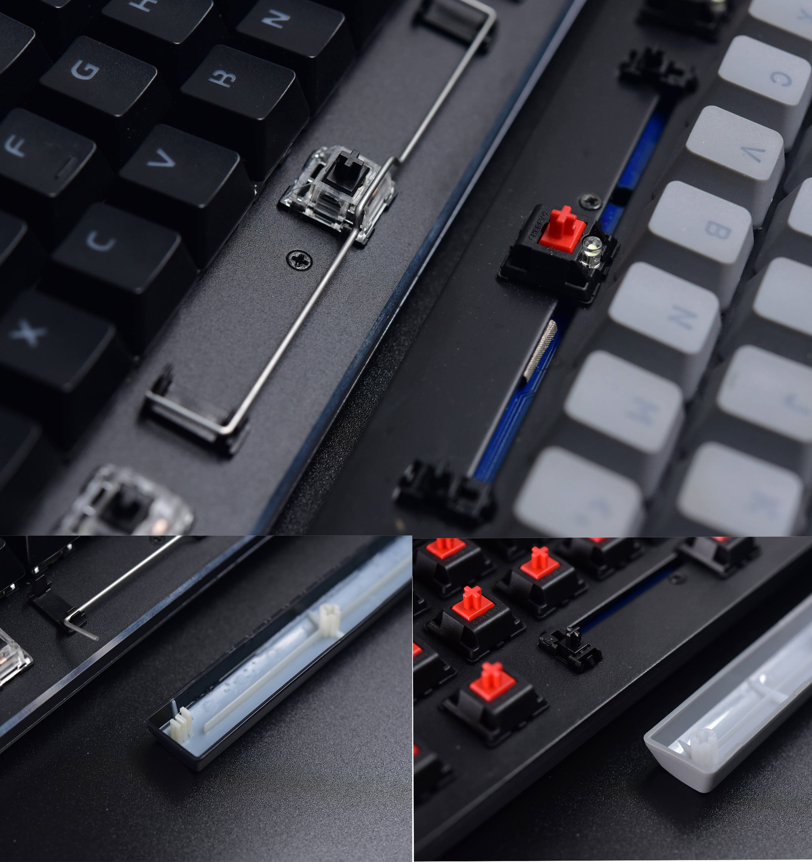 卫星轴和平衡杆大多会出现在机械键盘的大键位上,主要的作用就是为了