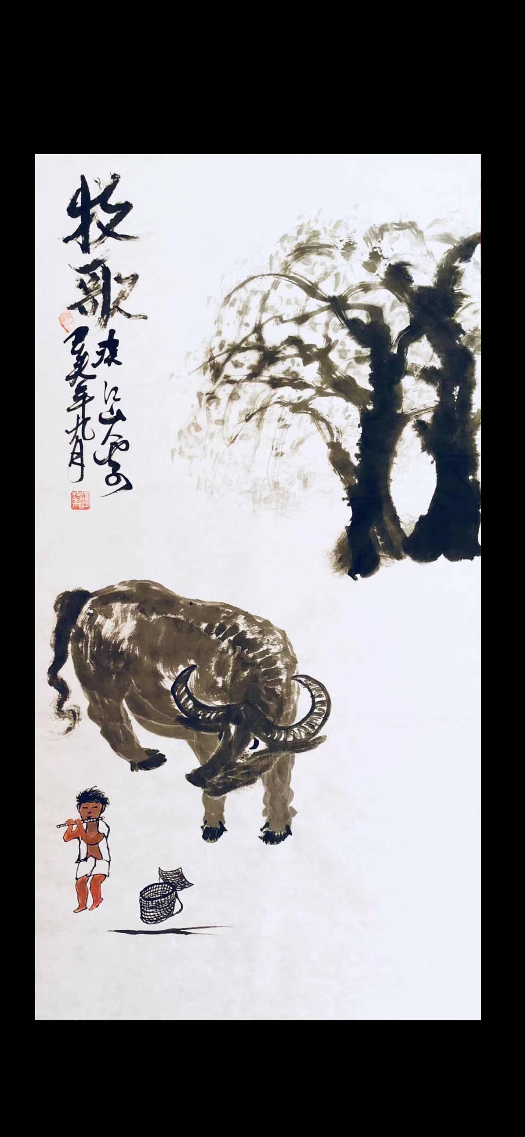 简括出神礼赞品格著名画家朱祖国为牛水墨写照