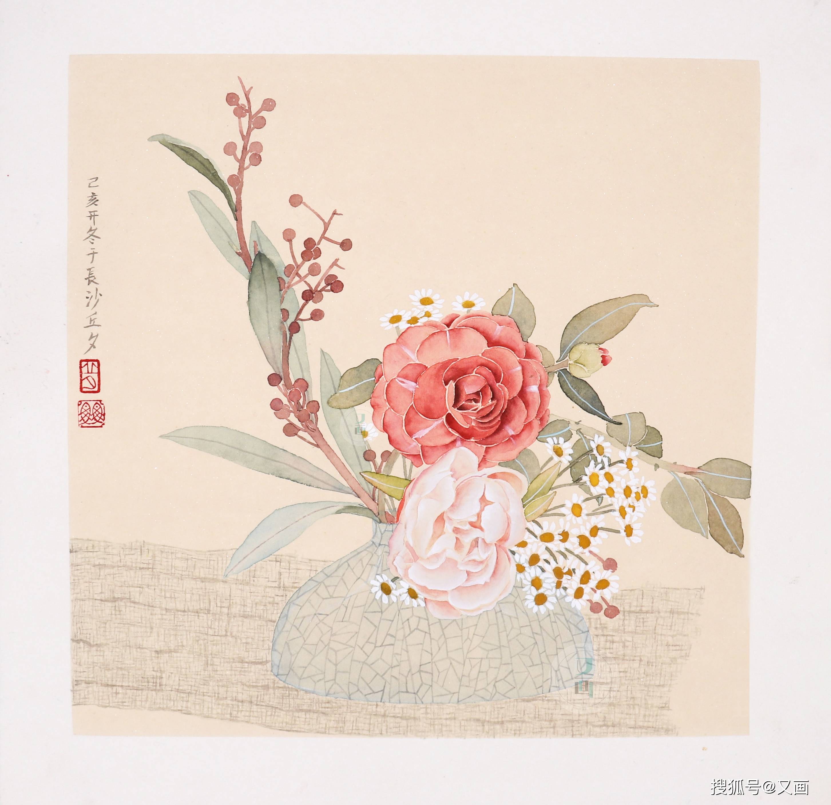 国画没骨山茶花绘画步骤分享