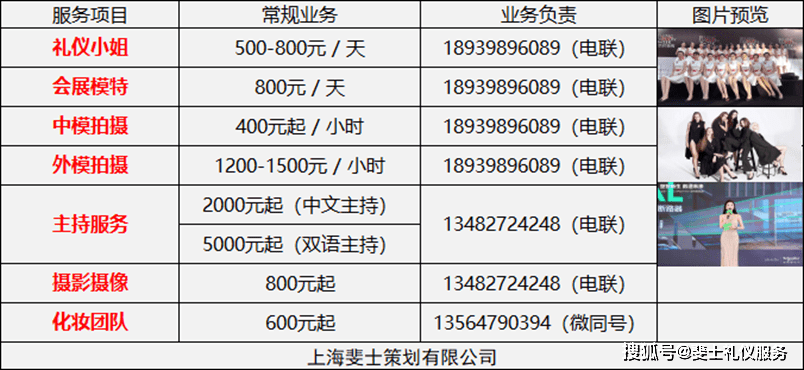 模特拍摄费用价格表最新整理