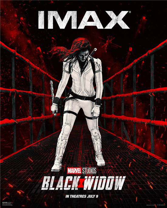 漫威《黑寡妇》曝光IMAX海报寡姐置身血色廊道_英雄