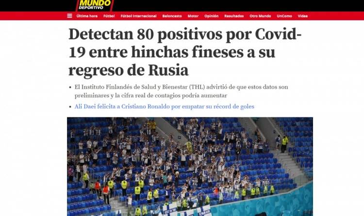西媒：80名从俄罗斯返回芬兰的球迷新冠检测呈阳性_比赛