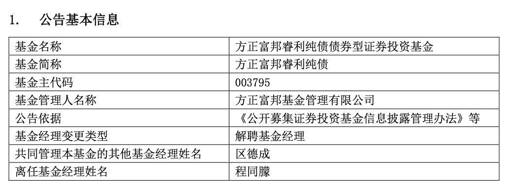 方正富邦基金经理程同朦卸任7只产品 旗下一货币型基金规模占公司总规模超4成 投资