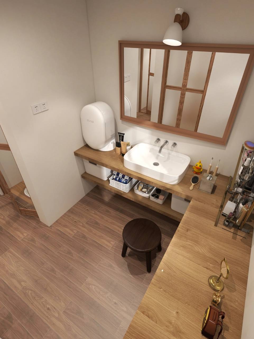卫生间装修设计日式四分离木纹砖比木地板实用很多