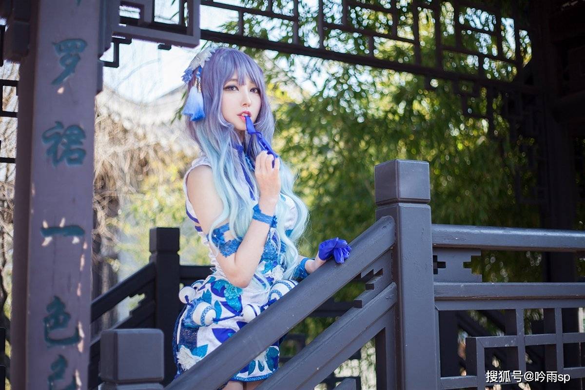 角色|剑灵游戏时装青花瓷（气功师版）cosplay，天使的脸庞，傲人的身材，完美！