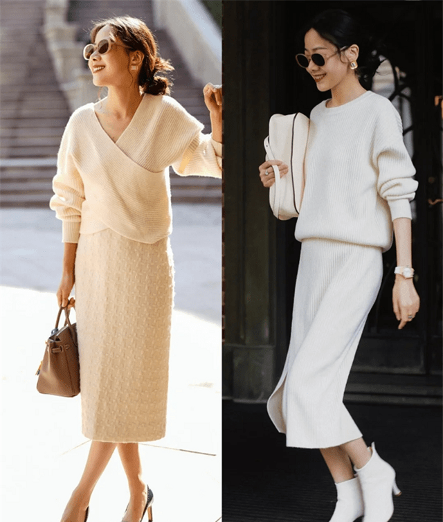 "米色毛衣 半裙",优雅高级又显气质_裙子