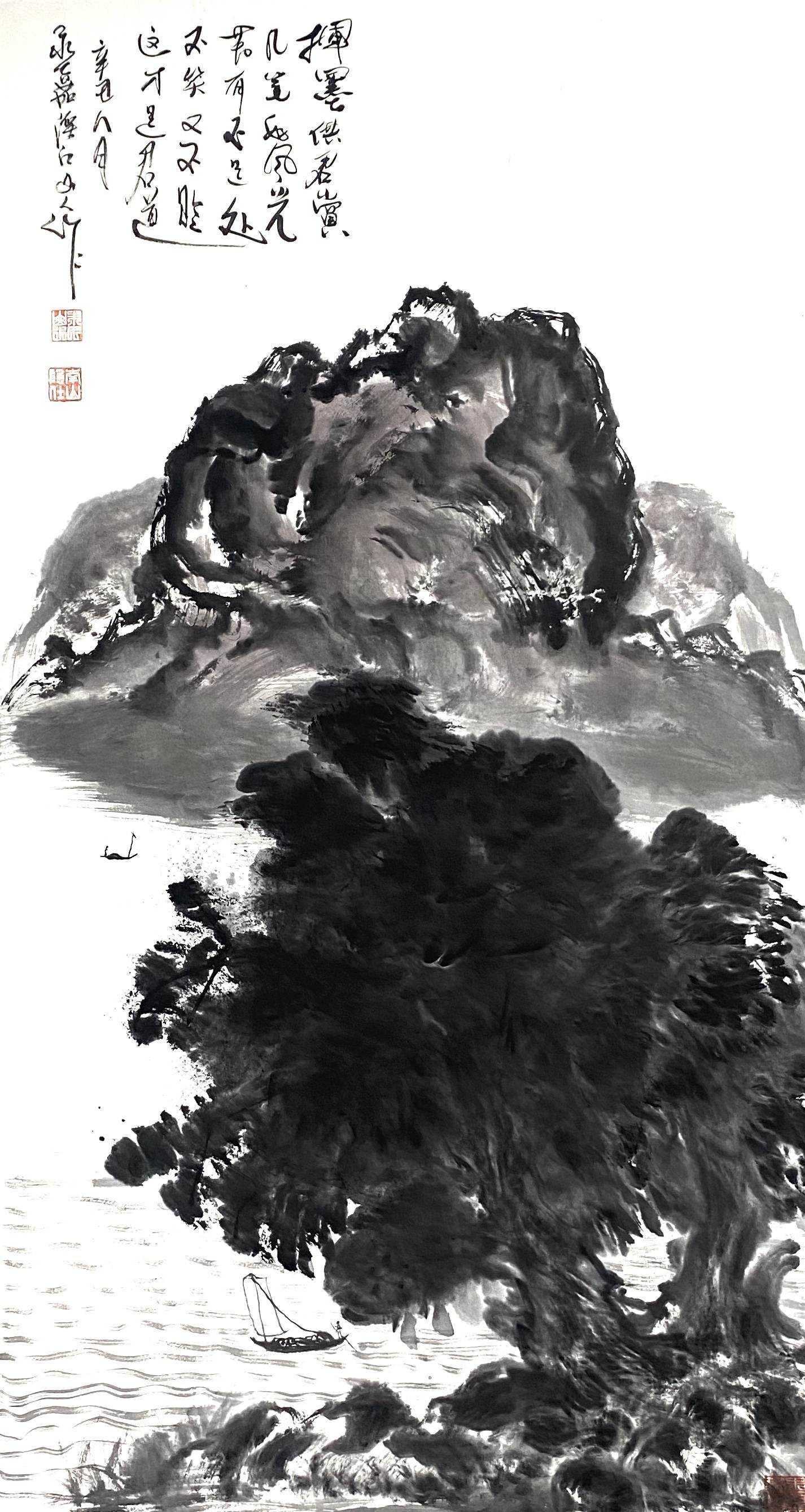 气韵饱满雄浑中正国画家画鹰大家指墨画艺术大师朱祖国山水画印象