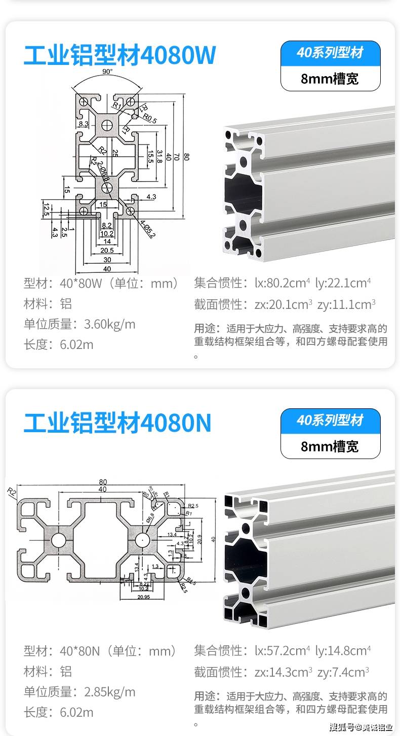 原创工业铝型材4080有几种规格