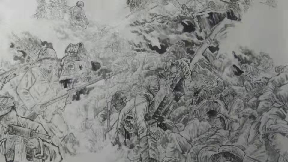 以国画《淞沪会战》纪念淞沪会战84周年(创作组图)