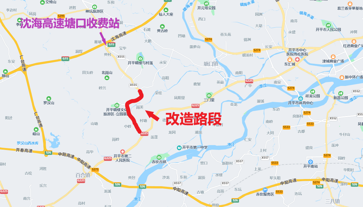 里讴小学,立园景区,塘口镇卫生院,步溪村,龙安里,终点与g325国道平交