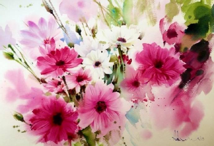 水彩画家adisornpornsirikarn的花卉作品