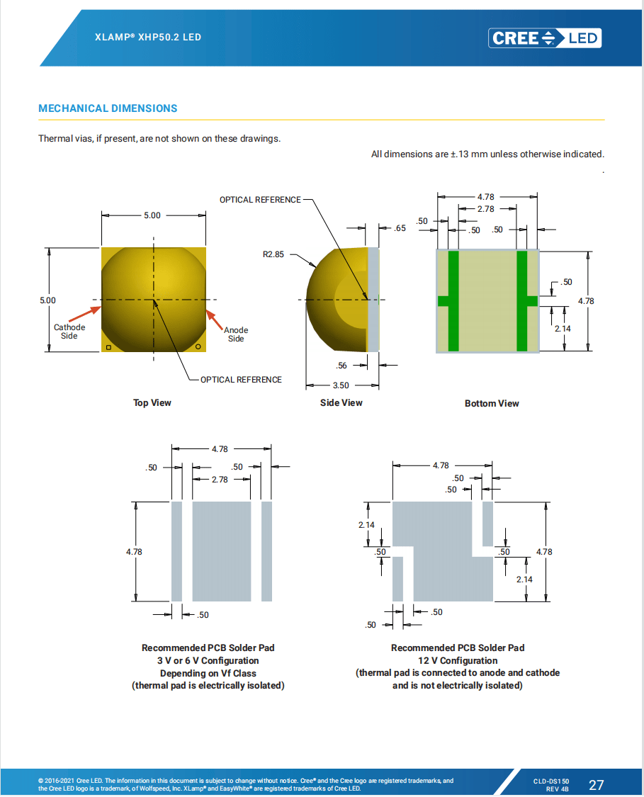 恒立高科技科锐原装贴片led灯珠xhp5050灯珠6v3000ma