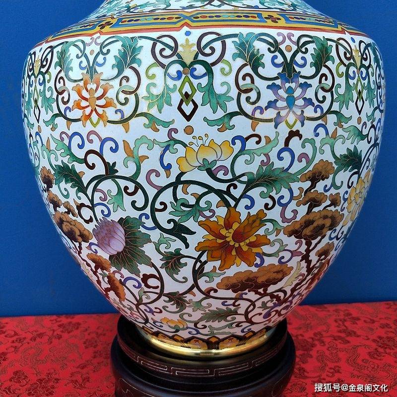 1571  景泰藍　花瓶2客　花台2客付き　骨董　時代物 清倉北京景泰藍花瓶15寸觀音瓶吉慶瓶純手工銅胎掐絲琺瑯客廳擺件