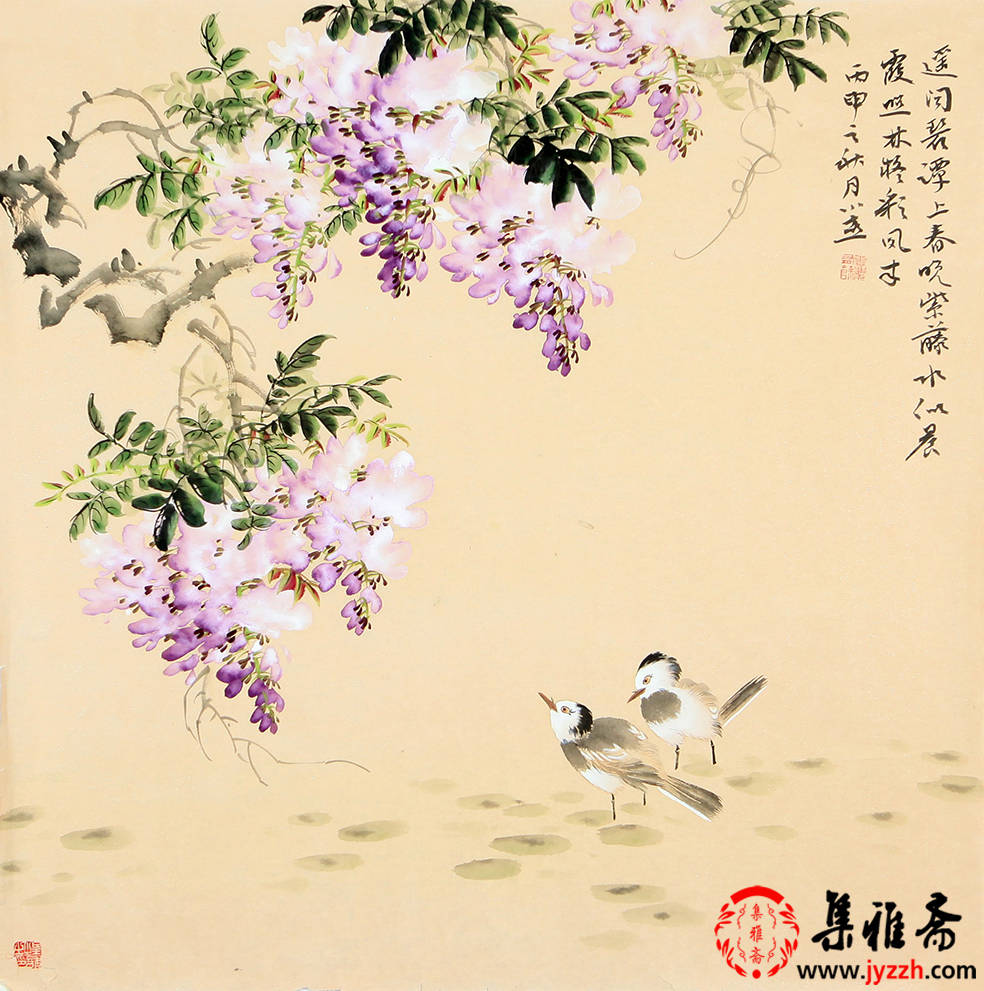 家居客厅如何选择装饰画 国画紫藤花清新淡雅_皇甫小_花鸟画_中国美院