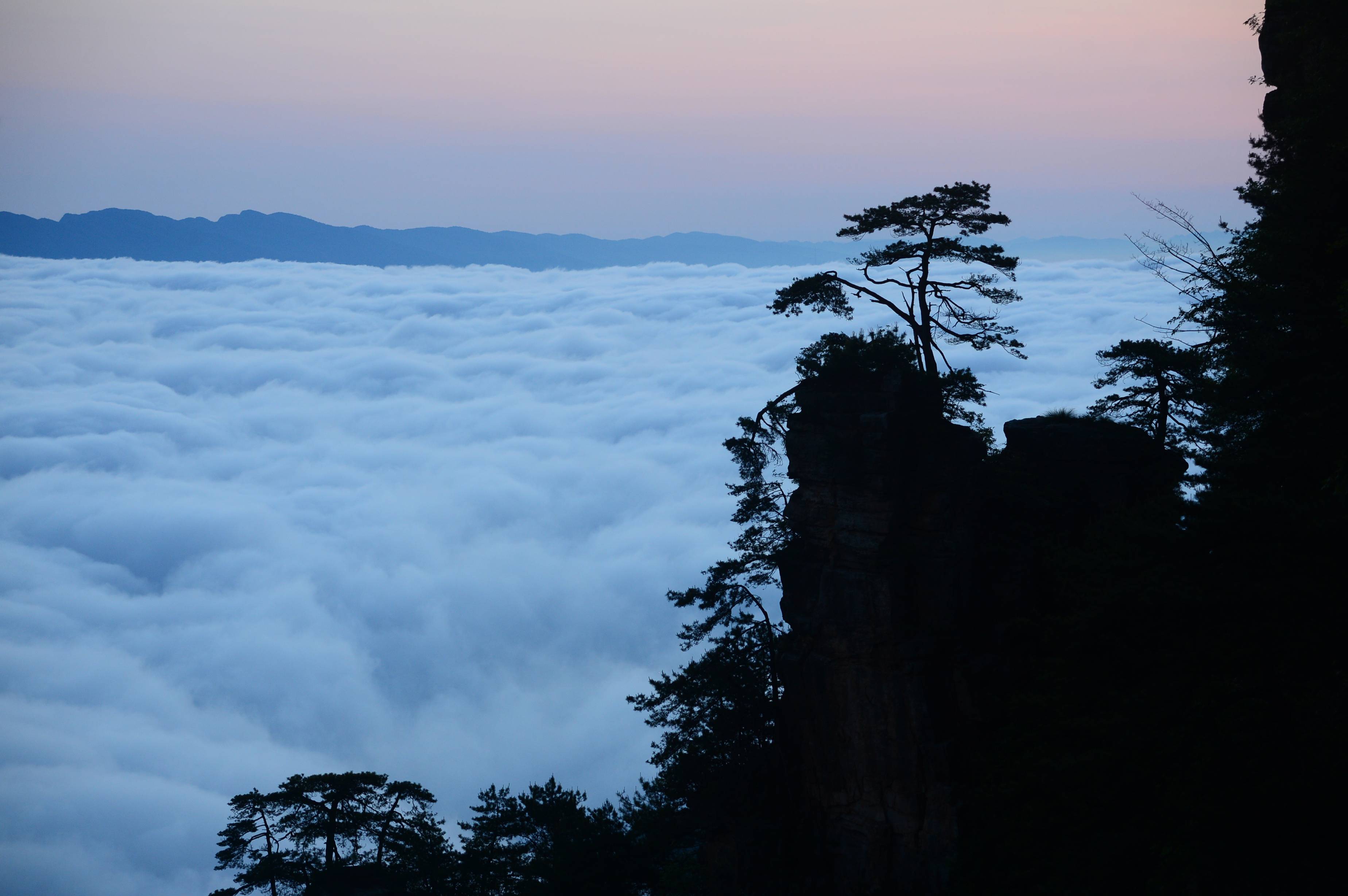 张家界国家森林公园雨后放晴,风景宜人,天子山景区同时出现的云海日出