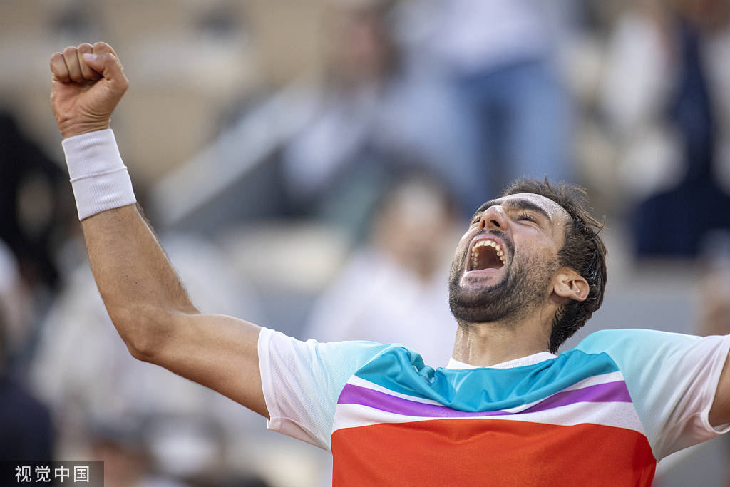 组图法网西里奇32逆转卢布列夫仰天怒吼庆祝
