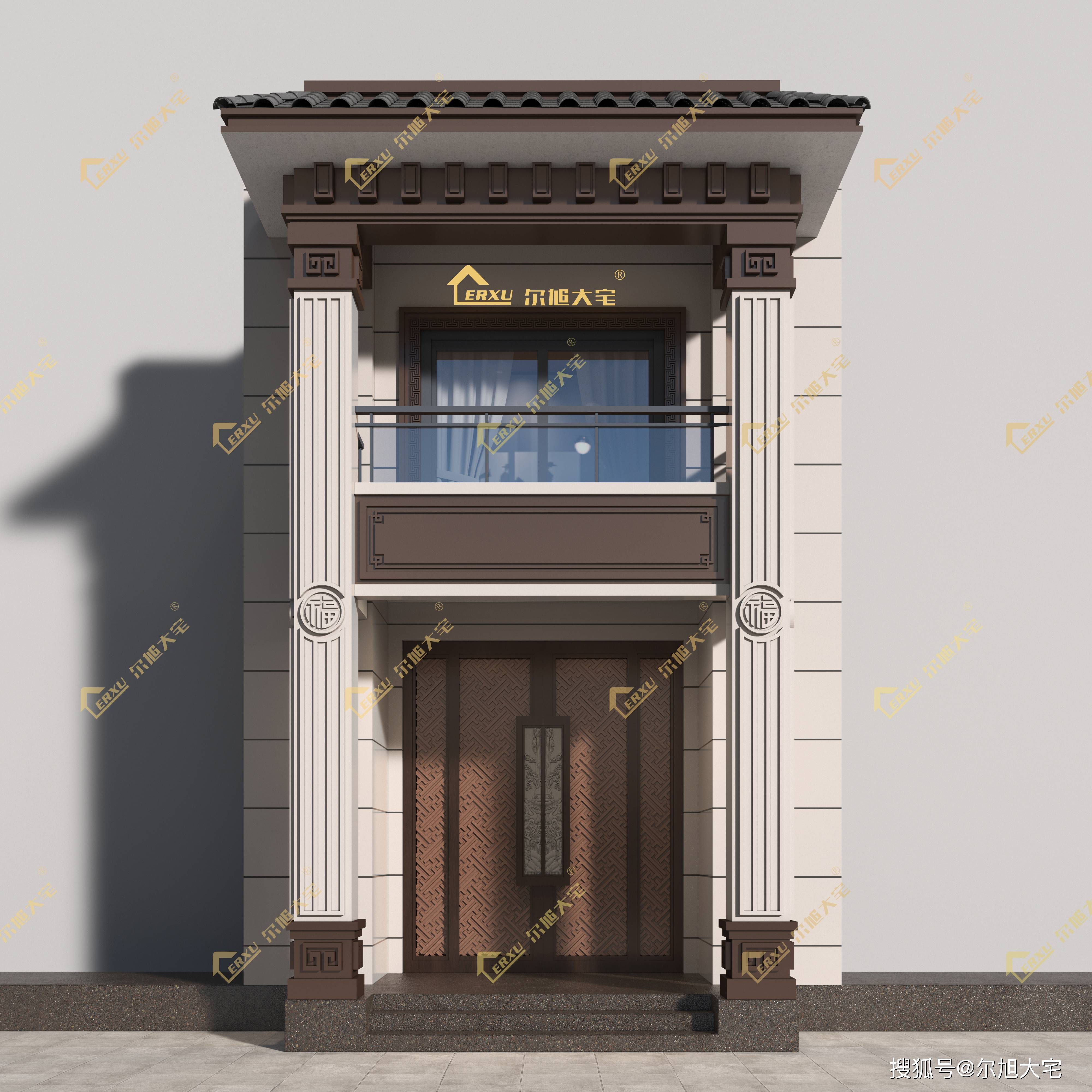 农村自建房 | 新中式门庭外观设计,沉稳又大气