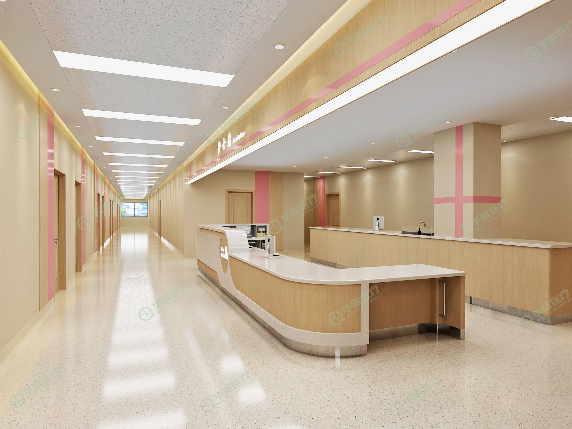 妇科护士站效果图华展医疗打造的医疗家具整体解决方案,严格遵照规范