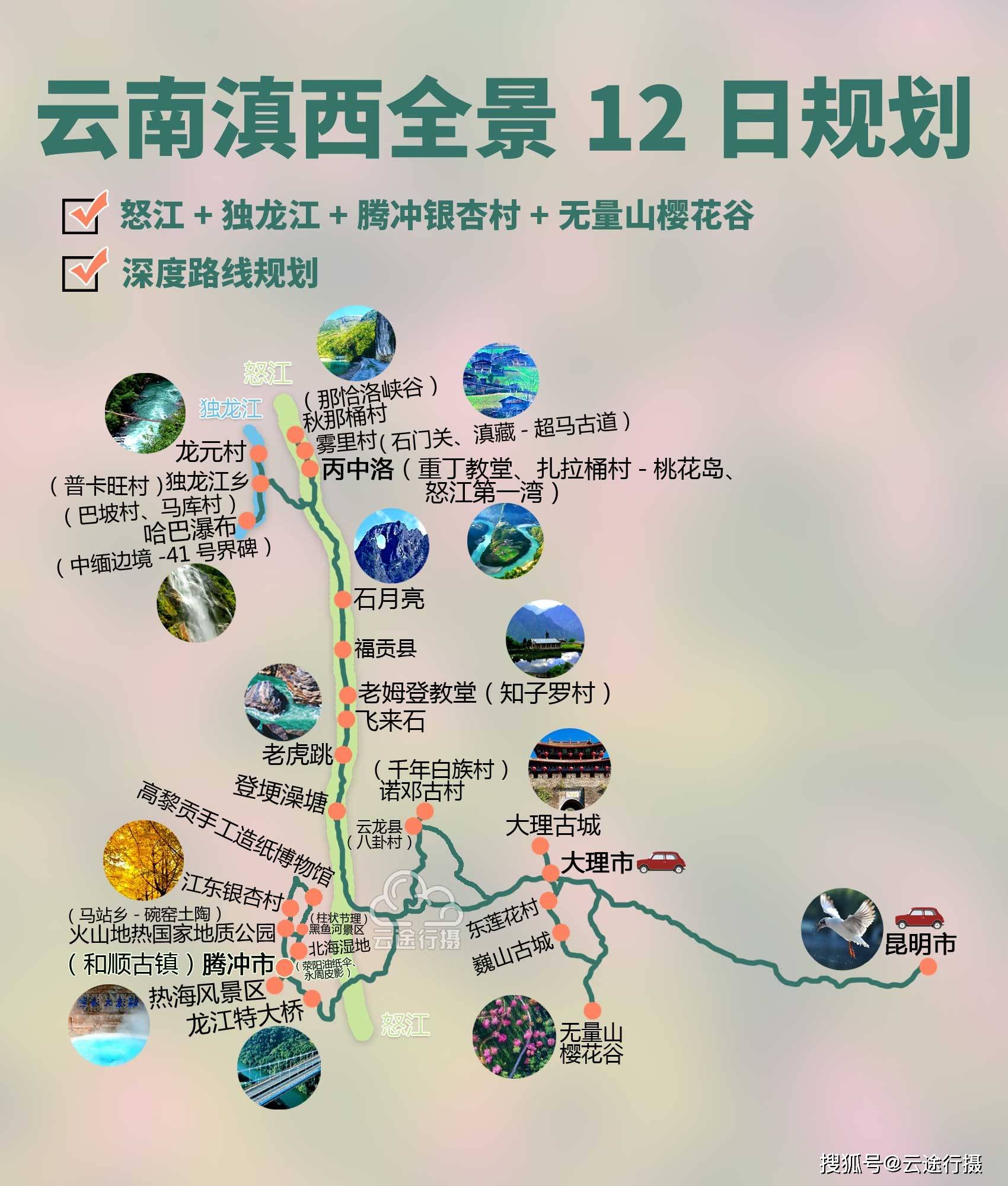 12日旅游攻略路线图(原创)怒江 腾冲 无量山樱花谷_银杏村_诺邓_古村